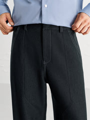 Men's Vintage Contrast-Stitched Wide-Leg Faux Denim Pants