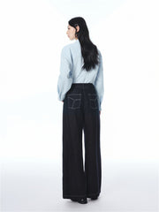 Women's Contrast-Stitched Wide-Leg Jeans