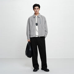 Men's Grey Wool-Blend Textured Jacket