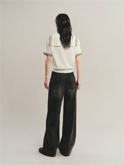 Women's Contrast-Trim Knit Top with Sailor Collar