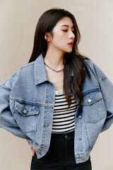 Women's Lantern Sleeve Cotton Denim Jacket