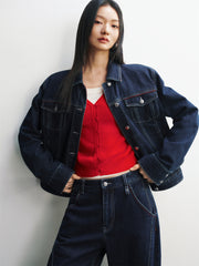 Women's Embroidered Denim Jacket with Contrast Details