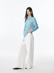 Women's Split-Hem Pullover Knit Top with Detachable Tie