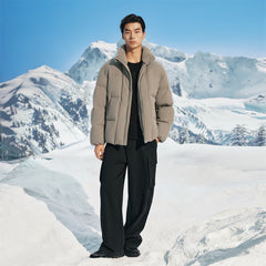 Men's Short Puffer Jacket with Faux Fur Collar