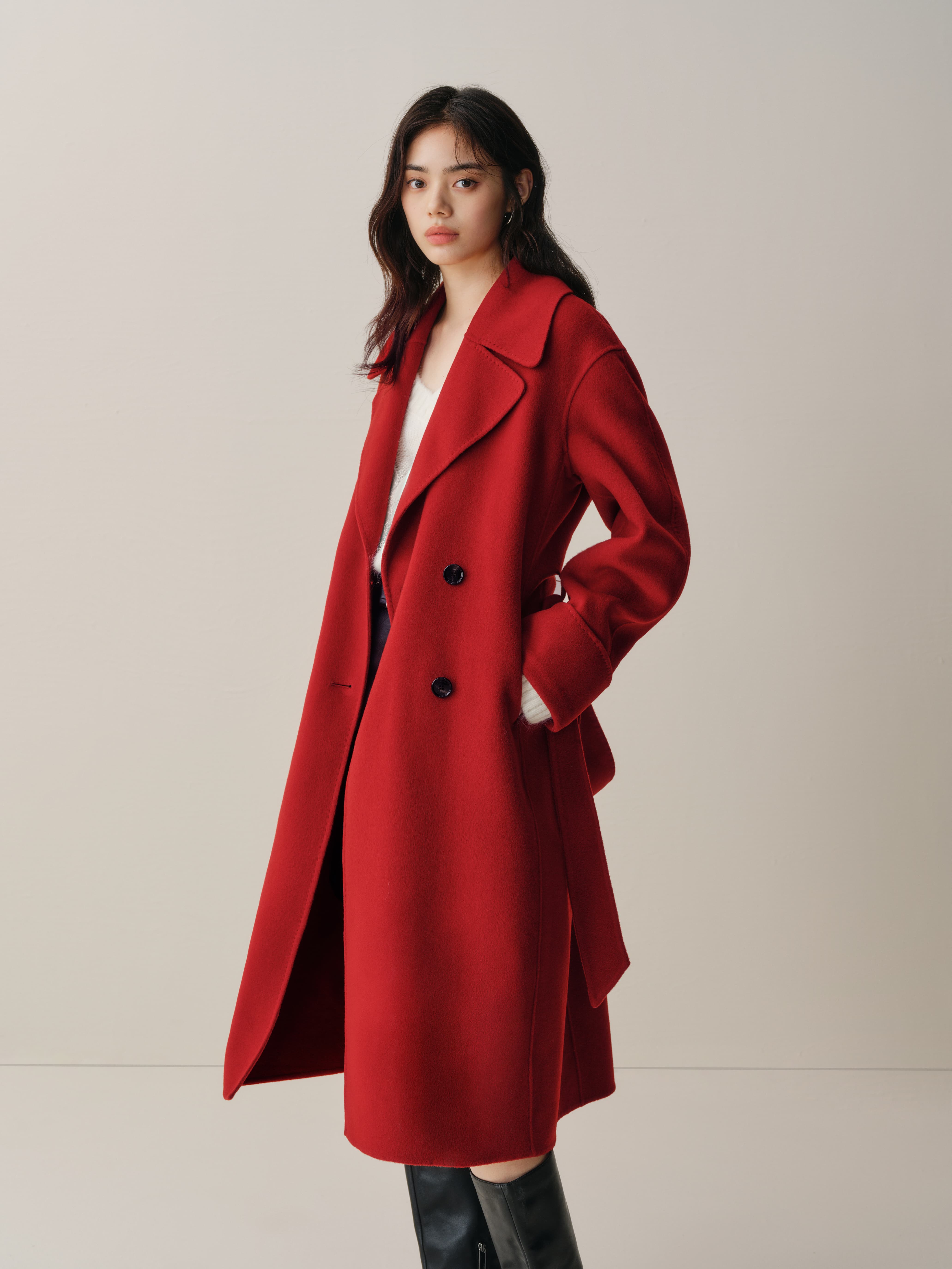 Women's Double-Breasted Belted Wool Coat