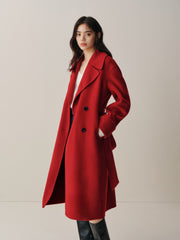 Women's Double-Breasted Belted Wool Coat