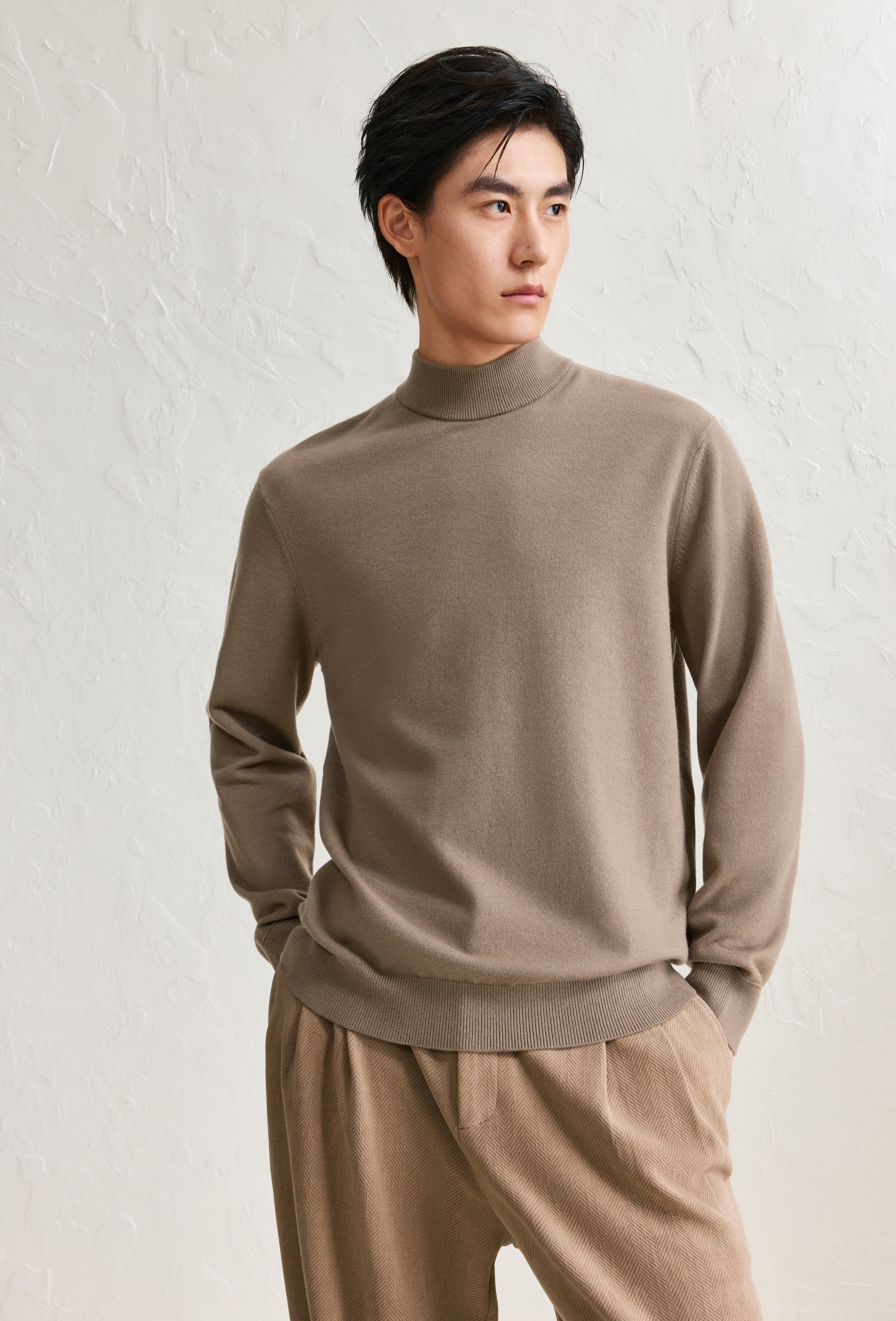 Men's Brown Mock Neck Pullover