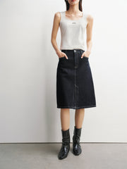 Women's Dark Blue Denim Midi Skirt