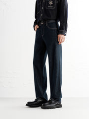 Men's Topstitched Washed Straight-Leg Jeans