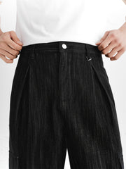 Men's Textured Straight-Leg Cargo Jeans
