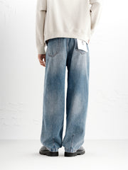 Men's Washed Distressed Wide-Leg Jeans