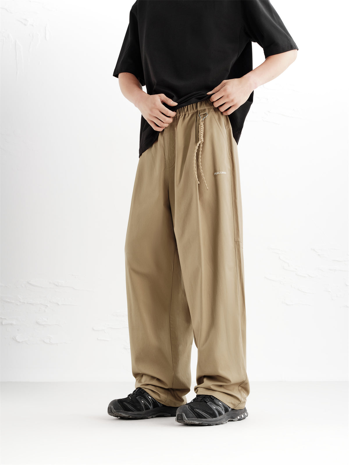 Men's Khaki Modal Wide-Leg Pants