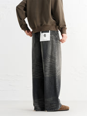 Men's Vintage Distressed Ripped Wide-Leg Cotton Jeans