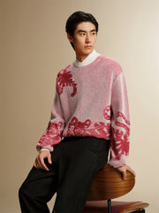 Men's Chinese-Inspired Contrast Jacquard Sweater
