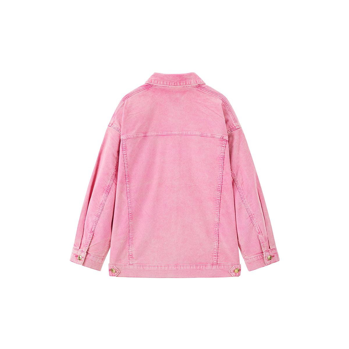 Women's Pink Corduroy Washed Denim Jacket