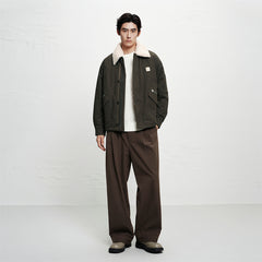 Men's Pleated Wide-Leg Fleece-Lined Suit Pants