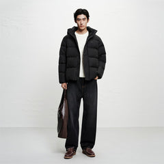 Men's Allover Tonal Jacquard Hooded Down Jacket