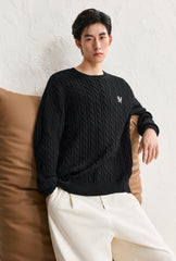 Men's Embroideried Cable-Knit Pullover