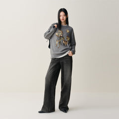 Women's High-Waist Brushed Wide-Leg Jeans