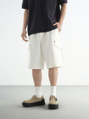 Men's Beige Utility Embroidered Cargo Shorts