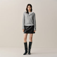 Women's Black PU A-Line Mini Skirt