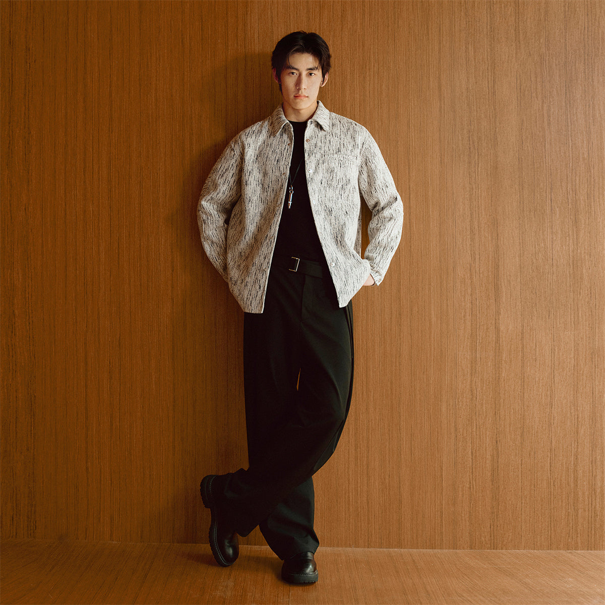 Men's Fleece-Lined Textured Tweed Shirt