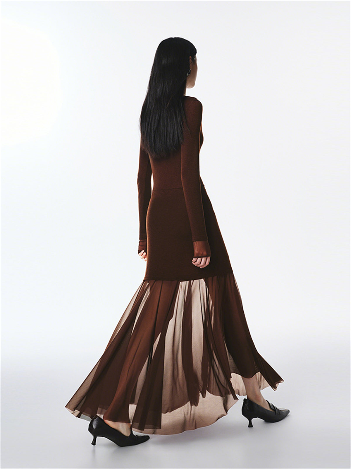 Women's Wool Blend Knit Dress with Mesh Panels