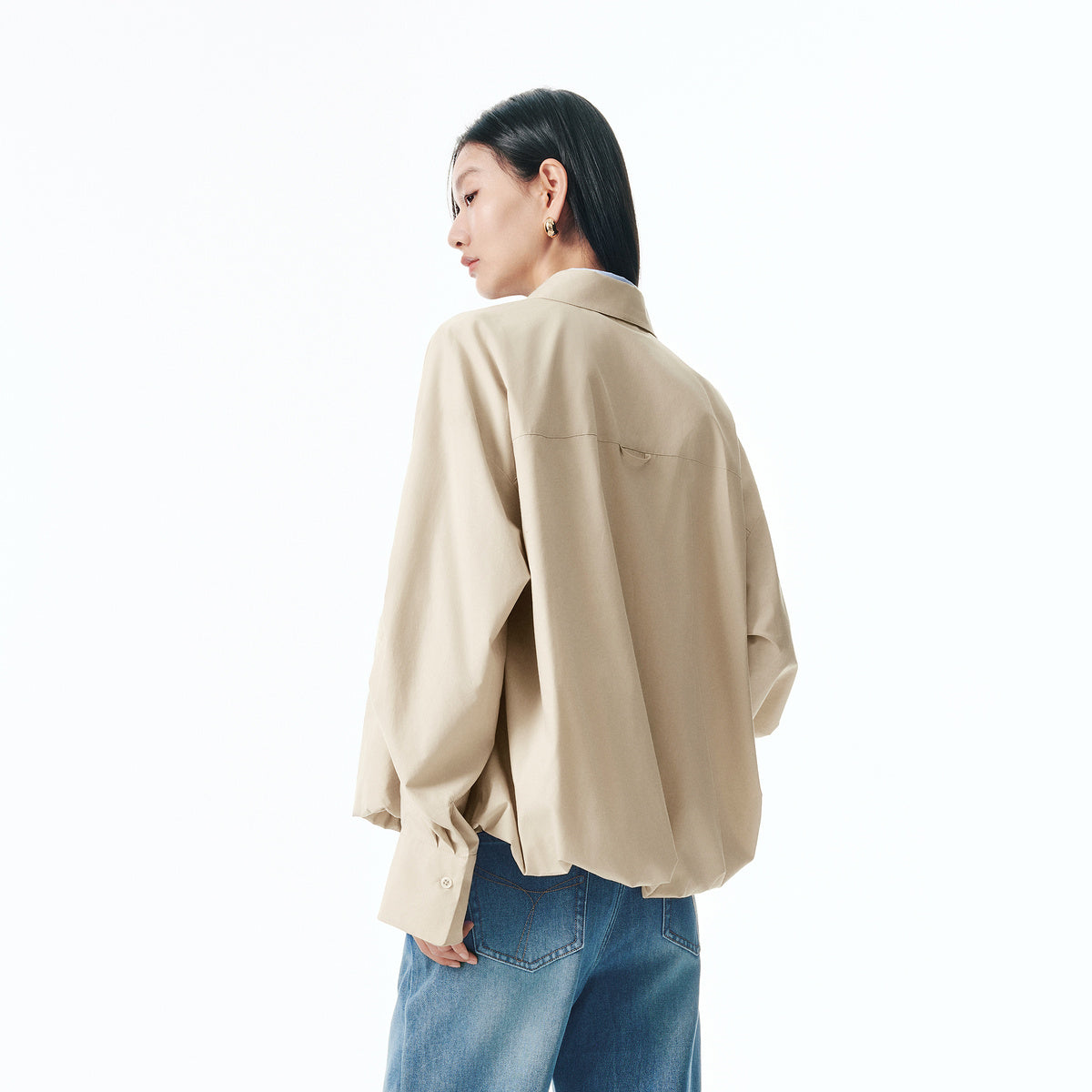 Women's Loose Cropped Jacket with Bubble Hem