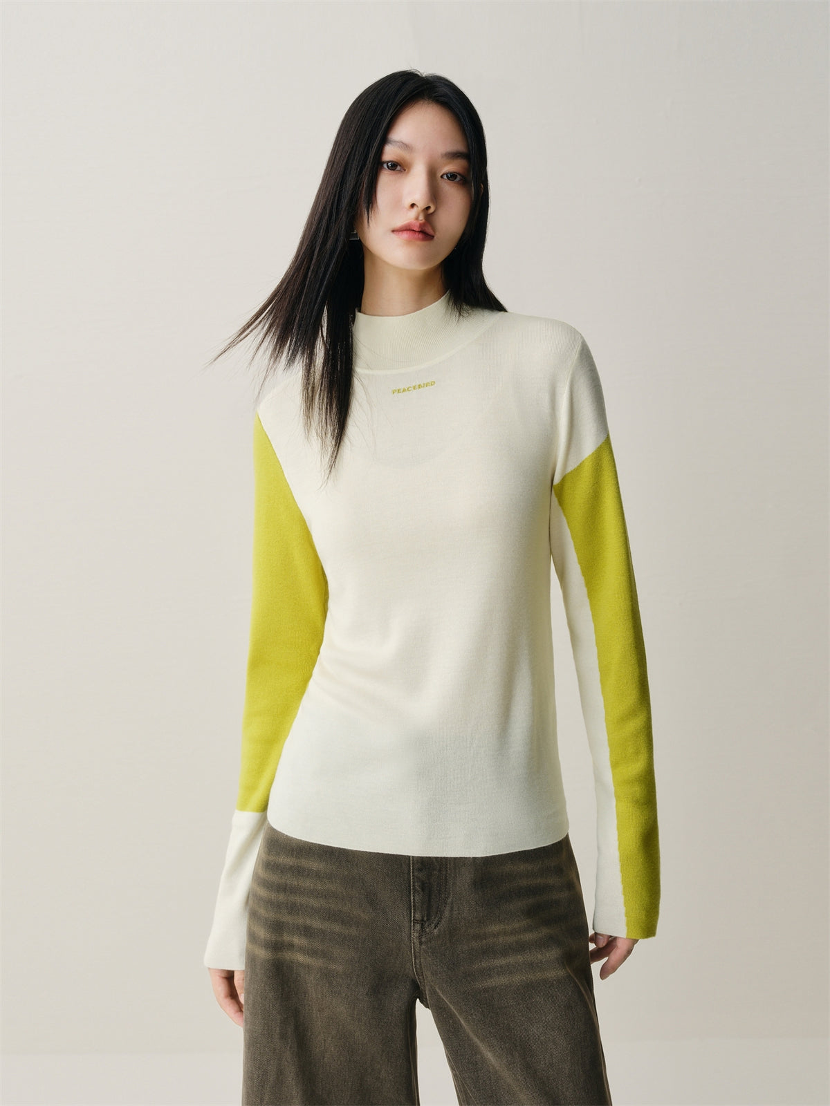 Women's Contrast Mock-Neck Knit Top