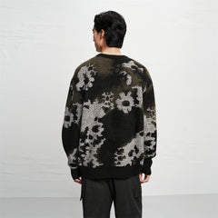 Men's Allover Contrast Floral Jacquard Sweater