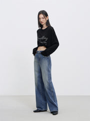 Women's High Waist Washed Straight Jeans