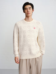 Men's Relaxed Allover Heart Jacquard Sweater
