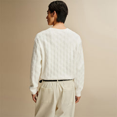 Men's Solid Cable-Knit Crewneck Sweater