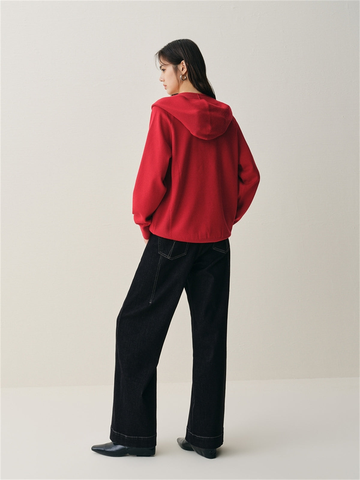 Women's V-Neck Knit Sweater with Detachable Hooded Cape