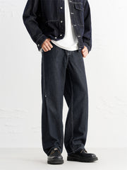 Men's Cotton Straight-Leg Jeans with Contrast Topstitching