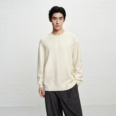 Men's Beige Brushed Sweater with Embroidery