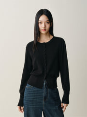 Women's Short Crewneck Knit Cardigan