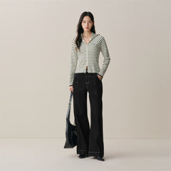 Women's Wool-Blend Striped Wide-Lapel Knit Sweater