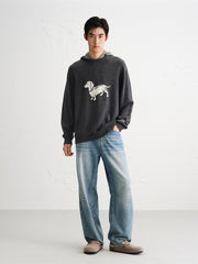 Men's Pleated Straight-Leg Wide Jeans