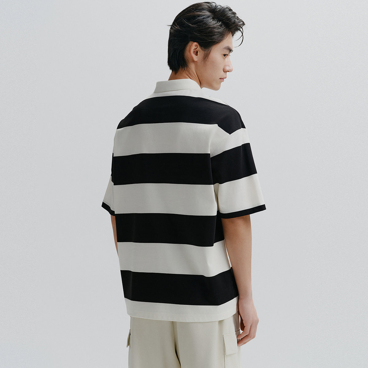 Men's Black & White Striped Soft Polo Shirt