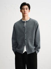 Men's Brushed Knit Cardigan with Dog Embroidery