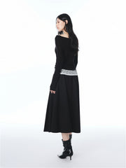 Women's Off-Shoulder Cowl Neck T-Shirt with Lace Trim