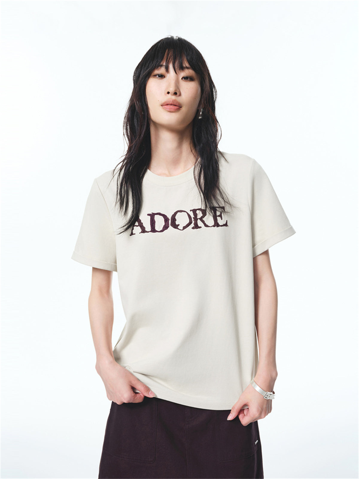 Women's Raised Letter Embroidery T-Shirt