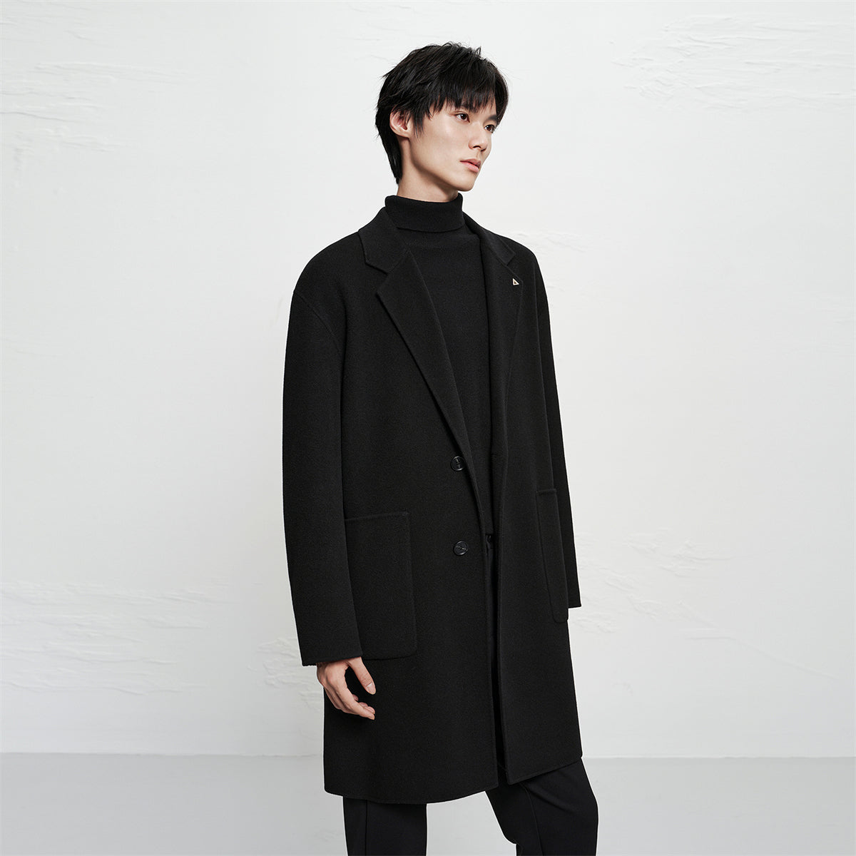 Men's Black Wool-Blend Coat