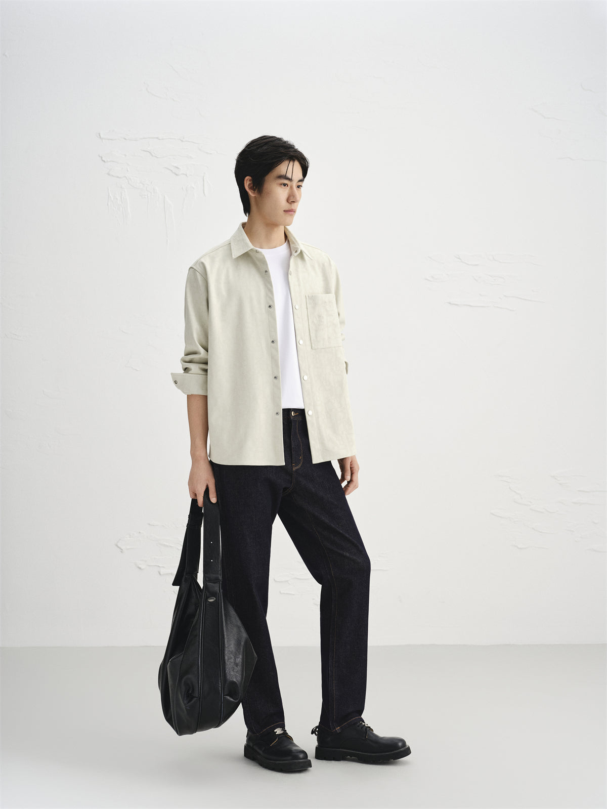 Men's High-Stretch Jacquard Faux Suede Shirt