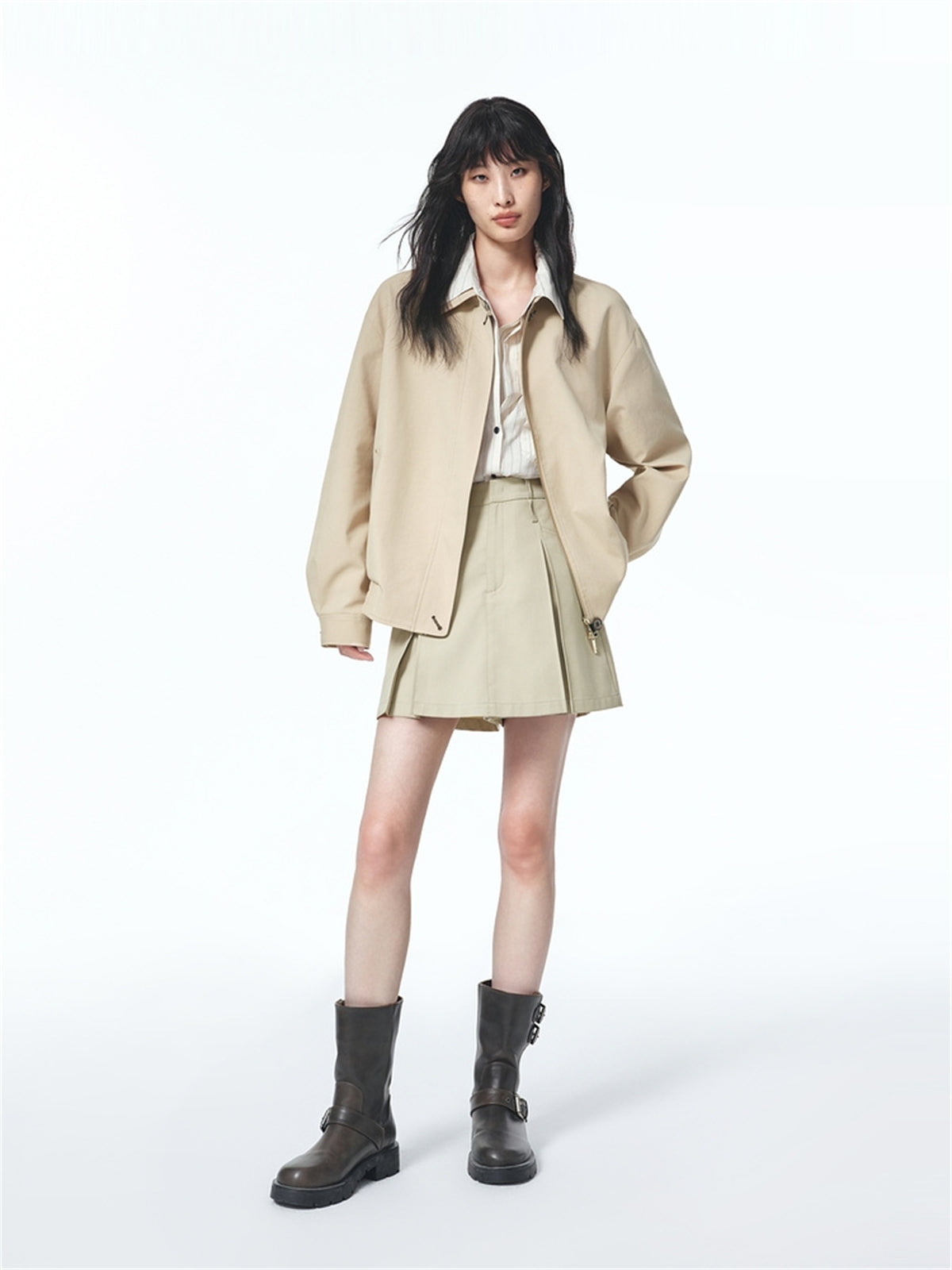 Women's Cropped Straight Jacket with Elastic Hem