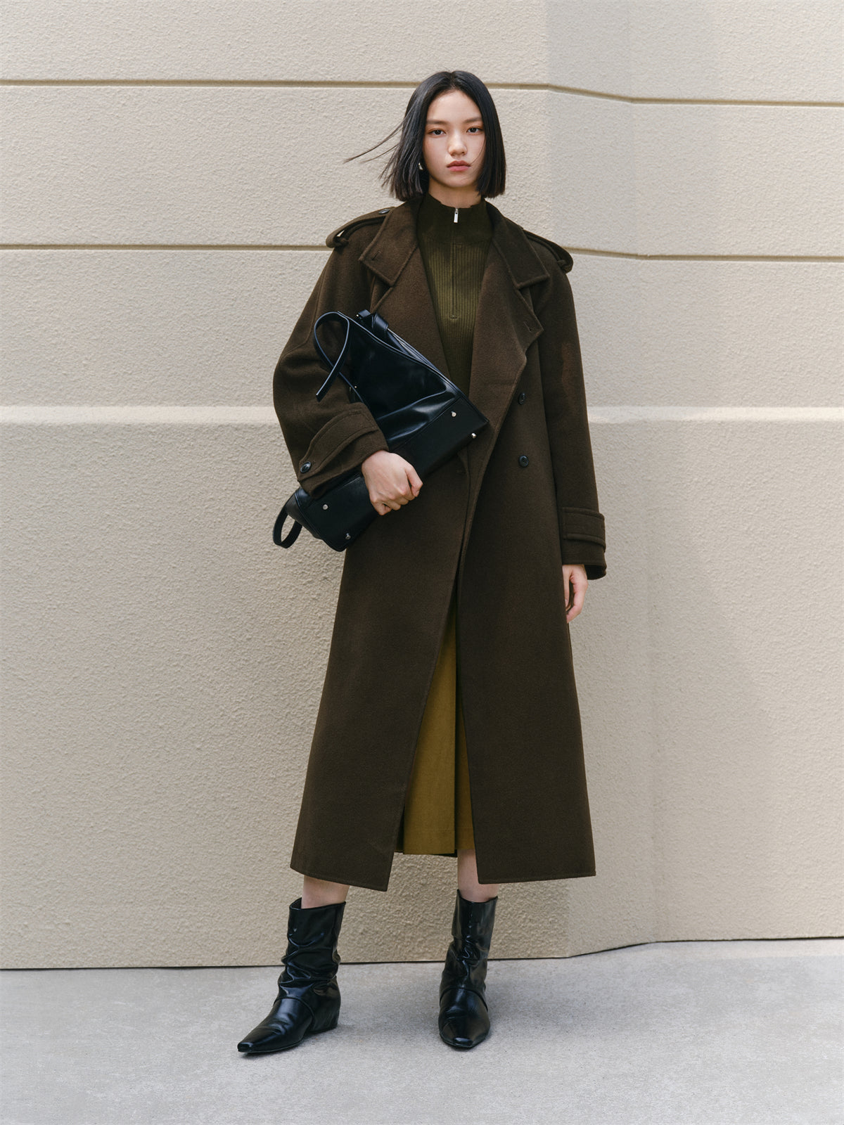 Women's Double-Breasted Trench-Style Cashmere Coat