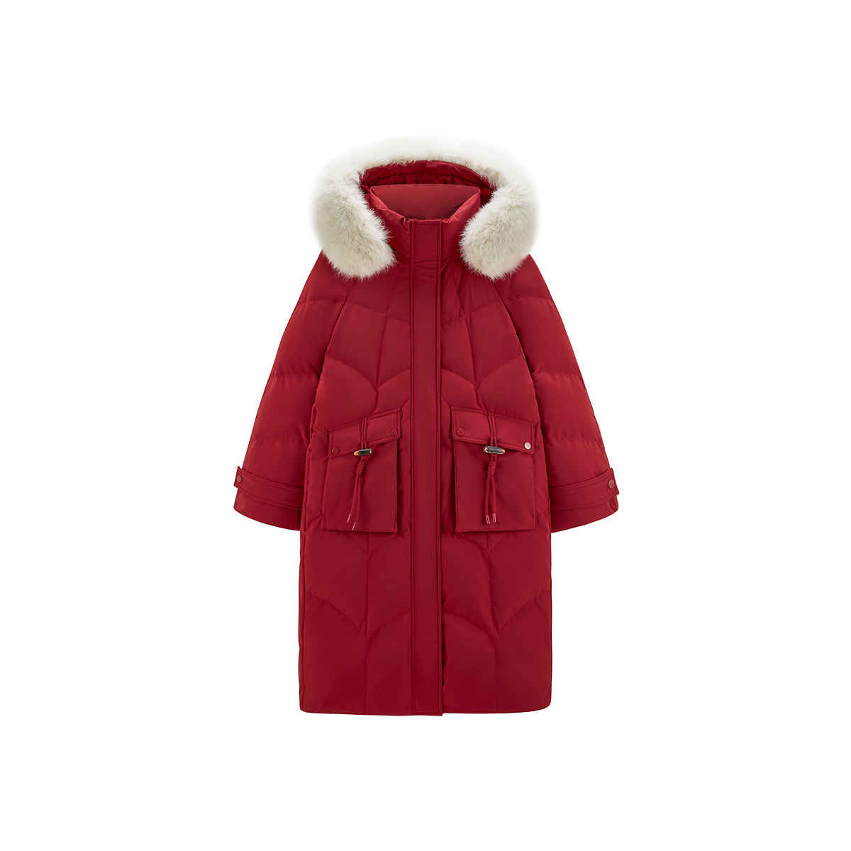 Women's Horn Button Parka Down Coat with Fox Fur Collar