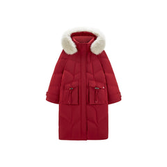 Women's Horn Button Parka Down Coat with Fox Fur Collar