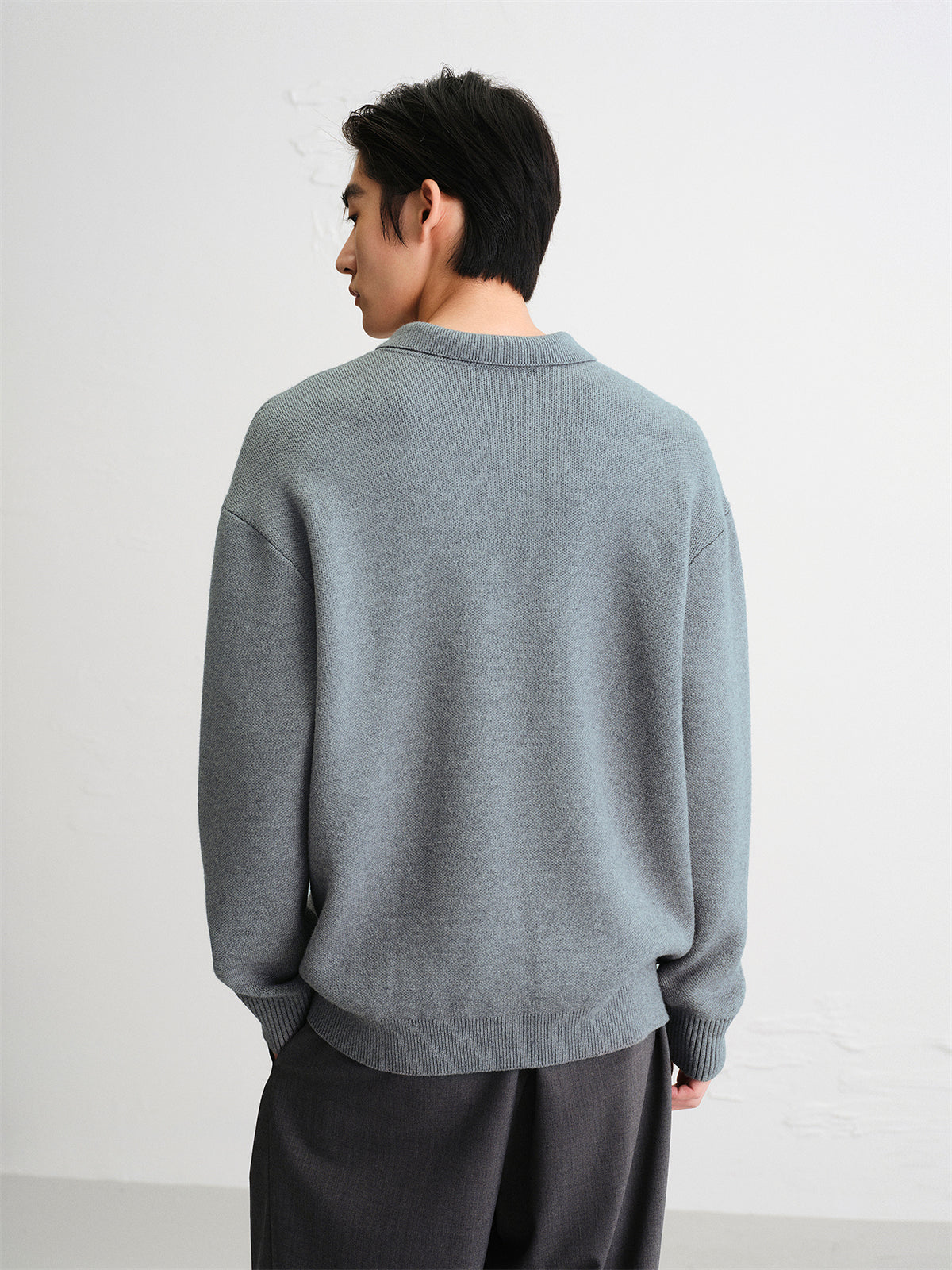 Men's Solid Color Polo-Collar Sweater